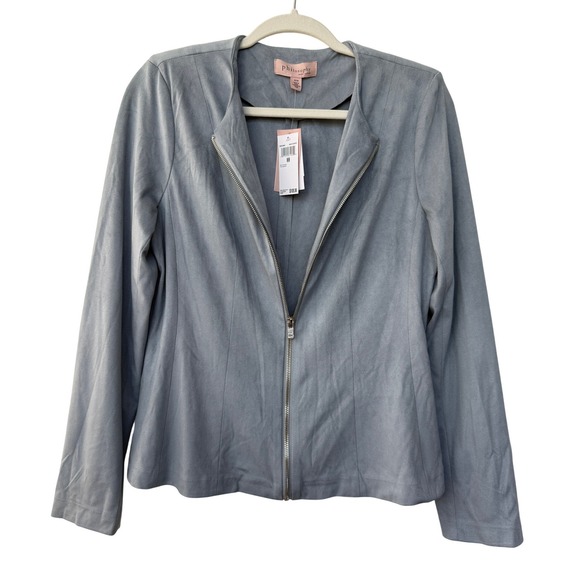 Philosophy Republic Clothing Rain Shower Blue Faux Suede Zip Jacket NWT Med - Picture 2 of 6